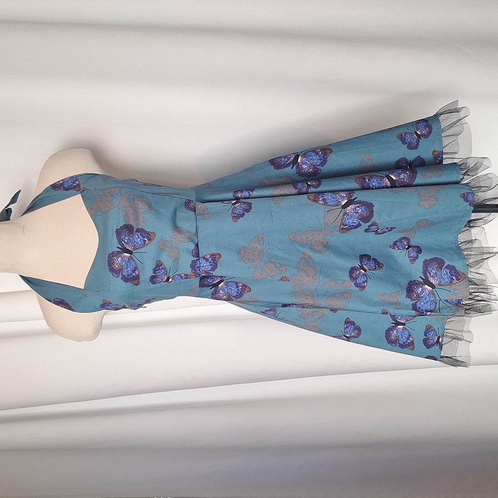 OTEN butterfly dress with pin-up girl style halter top and tulle accent at hem